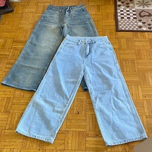 Wide-Leg Denim Jeans - Light Blue and Dark Blue Bundle.  Asian